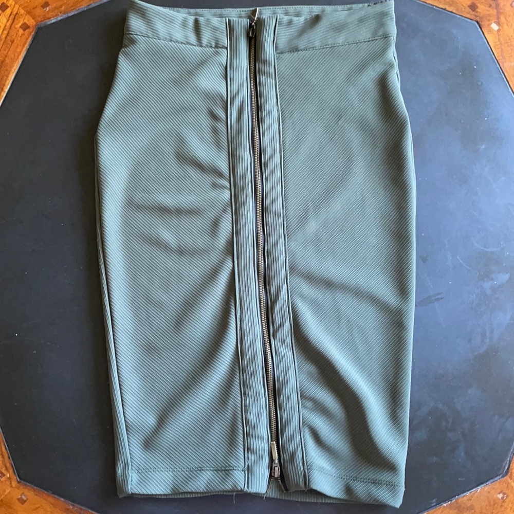 Charlotte Russe Army Green Front Zip Pencil Skirt